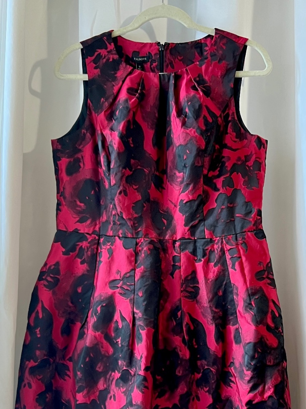 NWT Talbots Red & Black Floral Jacquard Brocade Fit & Flare Dress 12